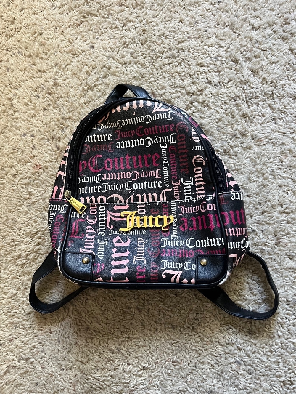 Juicy Couture Mini Backpack with Logo Print and Gold Hardware